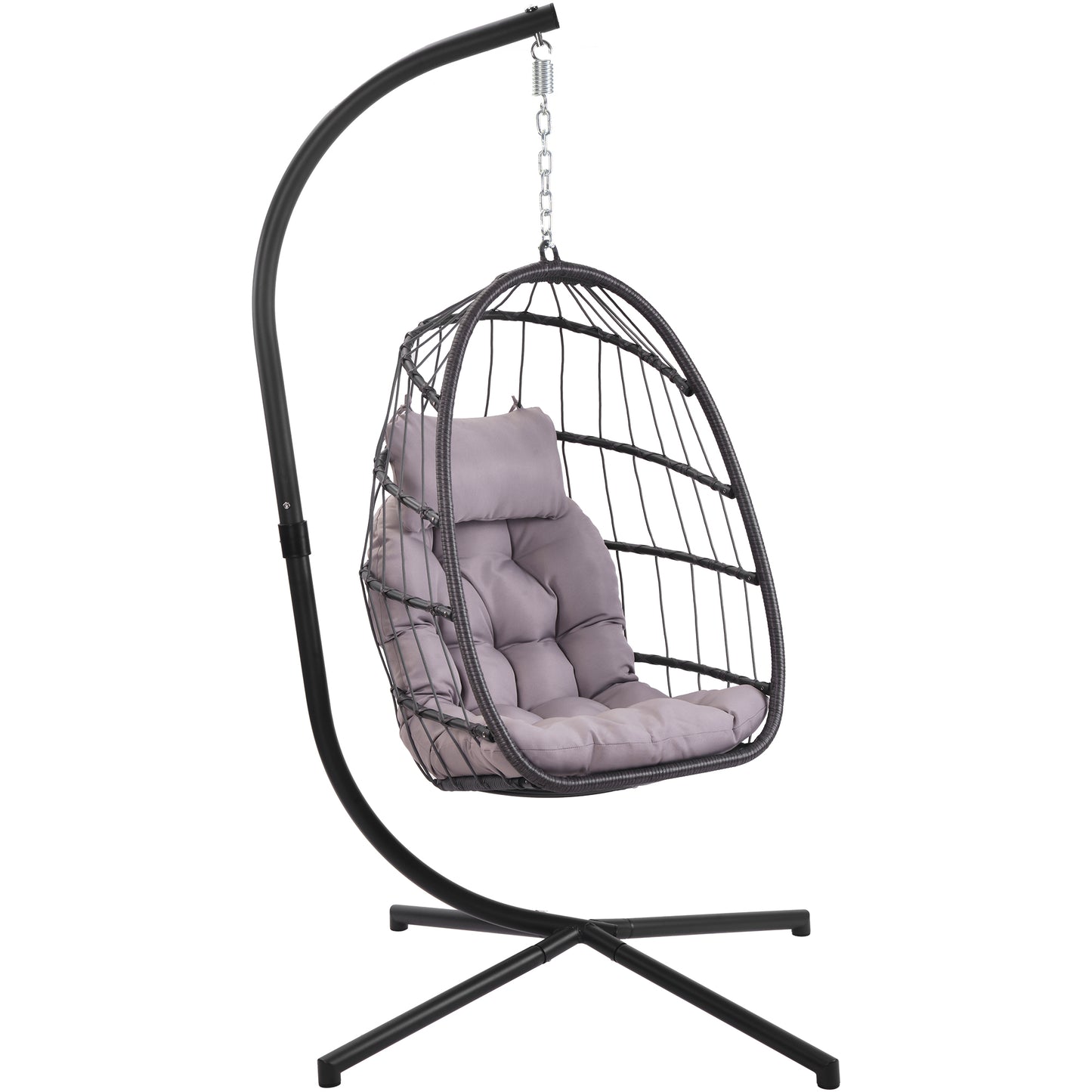 Hammock chair with stand, dark grey cushion, PE wicker rattan, aluminum frame