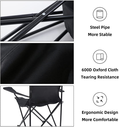 Portable Folding Black Camping Chair, Large
