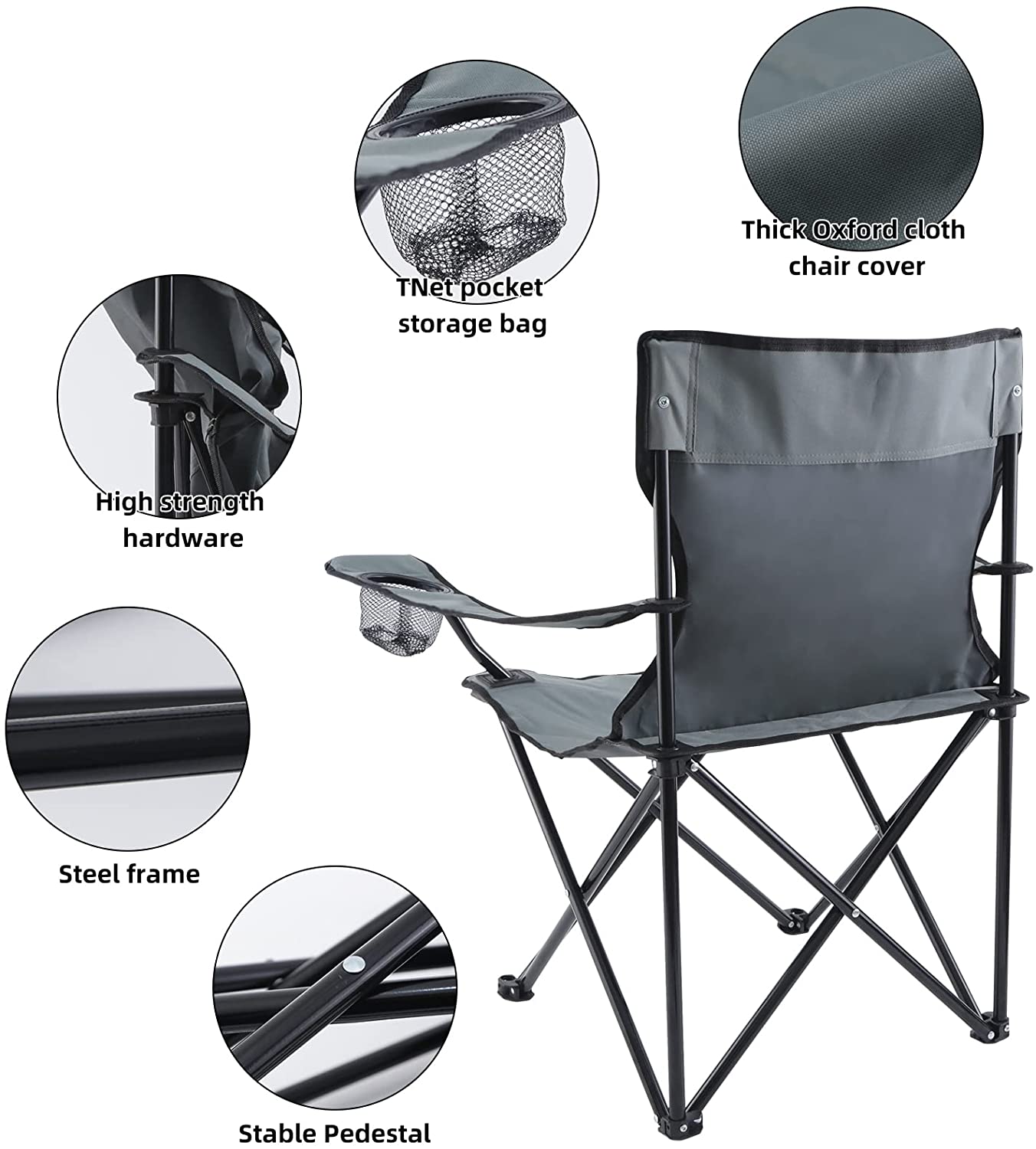 Portable Folding Grey Camping Chair, Large