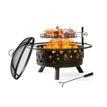 30'' 2-in-1 Heating & BBQ Fire Pit with Spark Screen and Fire Poker