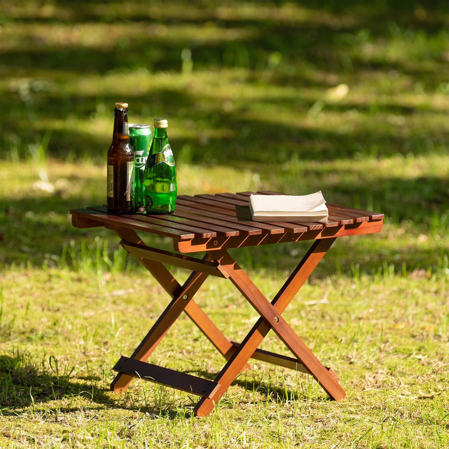 Pine Wood Folding Table, no assembly required (Square-Brown)