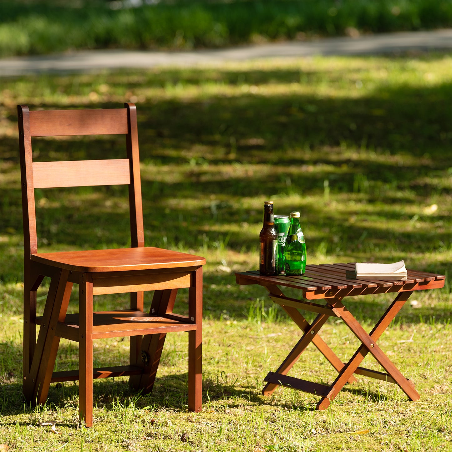 Pine Wood Folding Table, no assembly required (Square-Brown)