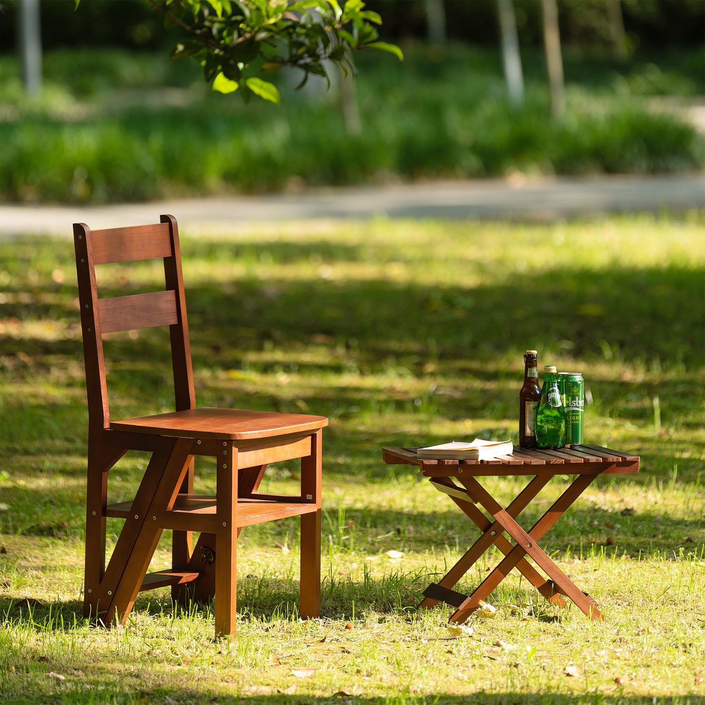 Pine Wood Folding Table, no assembly required (Square-Brown)