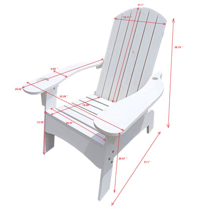 Outdoor or indoor Wood Adirondack chair with an hole to hold umbrella on the arm, white