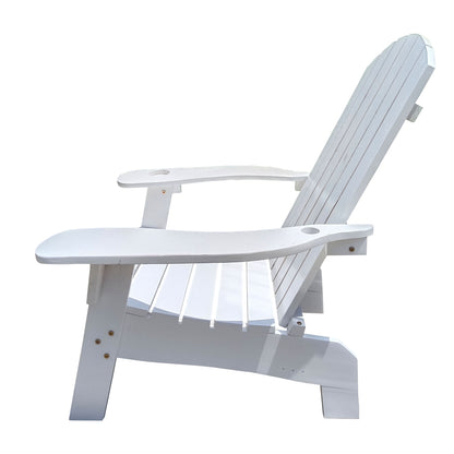 Outdoor or indoor Wood Adirondack chair with an hole to hold umbrella on the arm, white