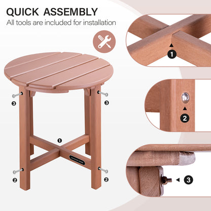 Outdoor Side Table, Round Weather Resistant Coffee End Table for Patio, Easy to Assemble (Round - Brown)