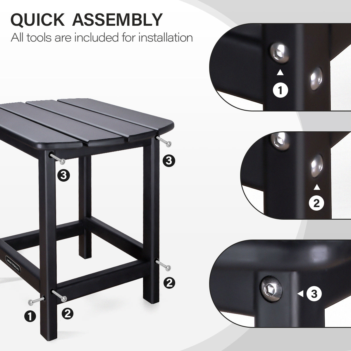 Outdoor Side Table, Weather Resistant Coffee End Table for Patio, Easy to Assemble (Rectangle - Black)