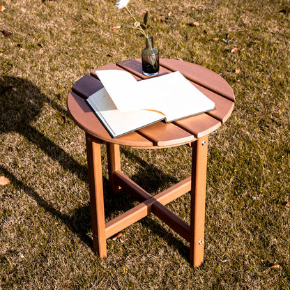 Outdoor Side Table, Round Weather Resistant Coffee End Table for Patio, Easy to Assemble (Round - Brown)