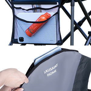 Folding Camping Chair with Carrying Bag, Cup Holder and Storage Pocket, Max 400lbs (Black grey)