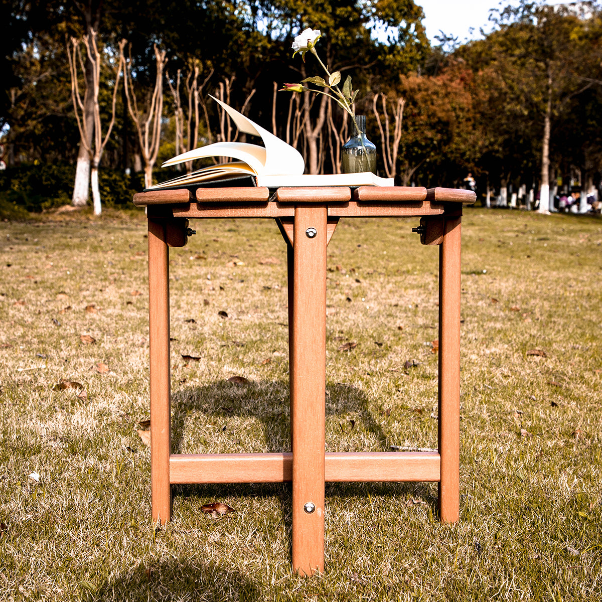 Outdoor Side Table, Round Weather Resistant Coffee End Table for Patio, Easy to Assemble (Round - Brown)