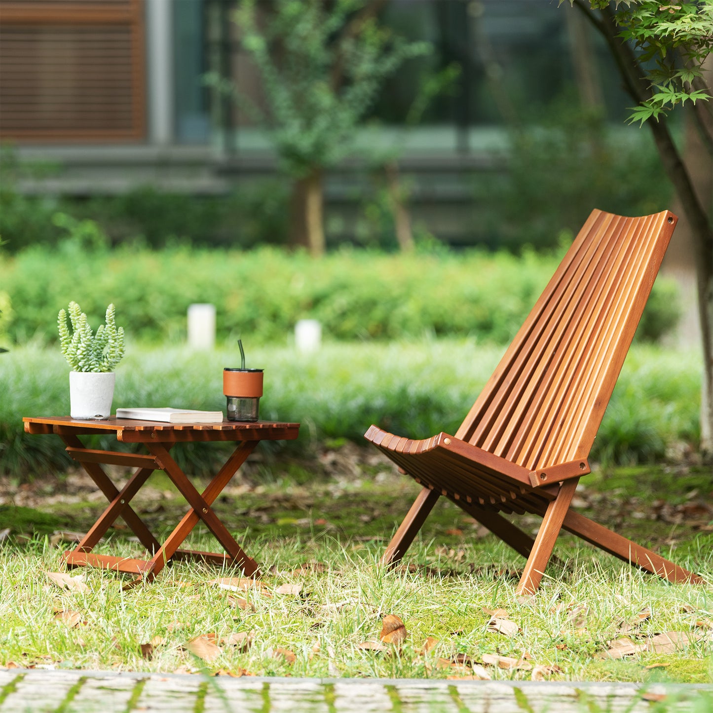 Pine Wood Folding Table, no assembly required (Square-Brown)