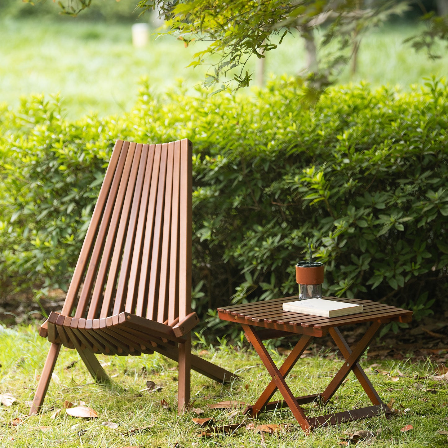 Pine Wood Folding Table, no assembly required (Square-Brown)