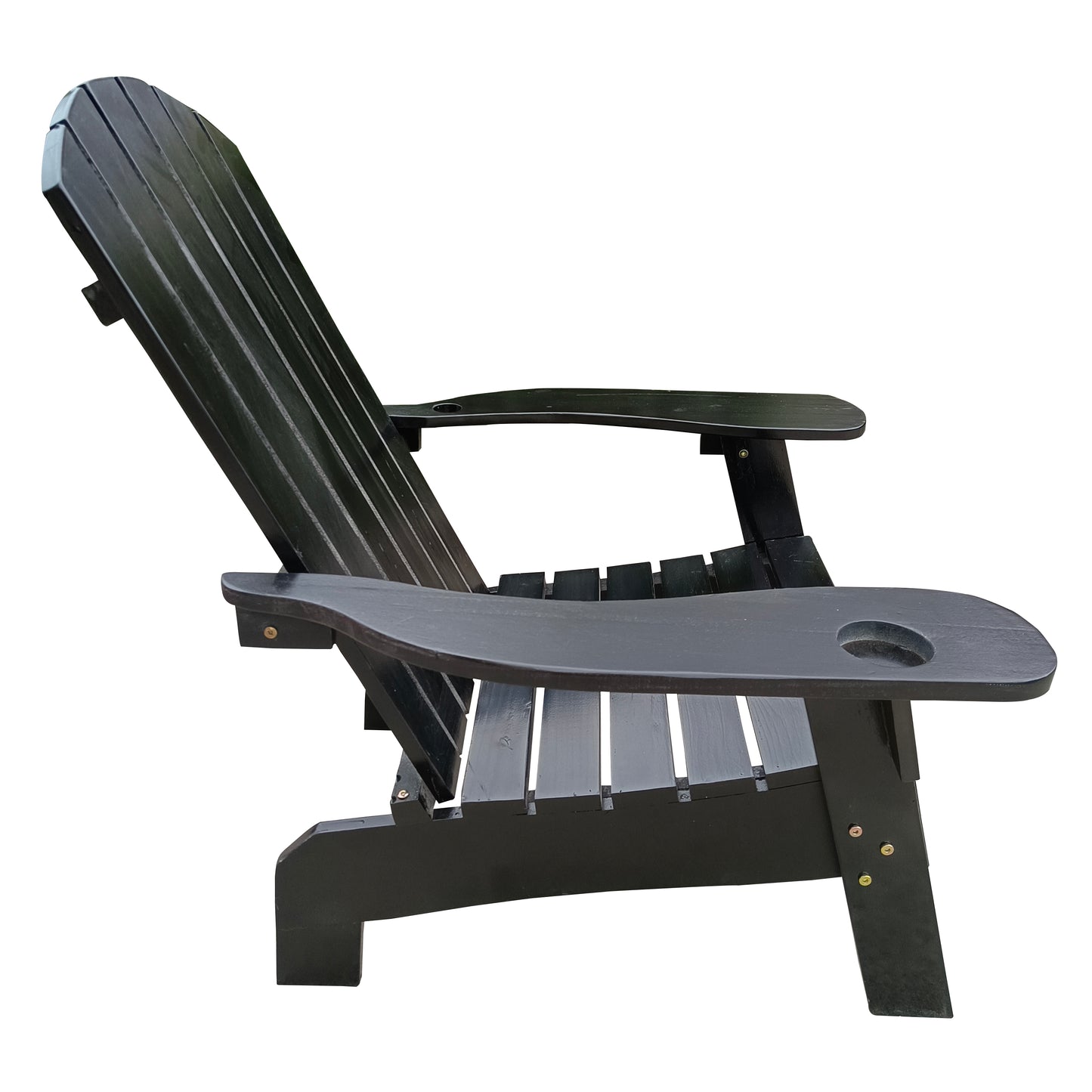 Outdoor or indoor Wood Adirondack chair with an hole to hold umbrella on the arm ,Black