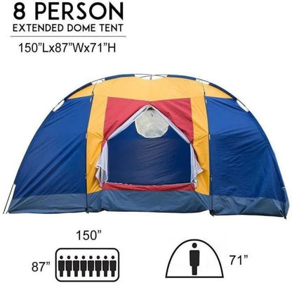 Outdoor 8 Person Camping Tent Easy Set Up Party Large Tent for Traveling Hiking with Portable Bag, Blue
