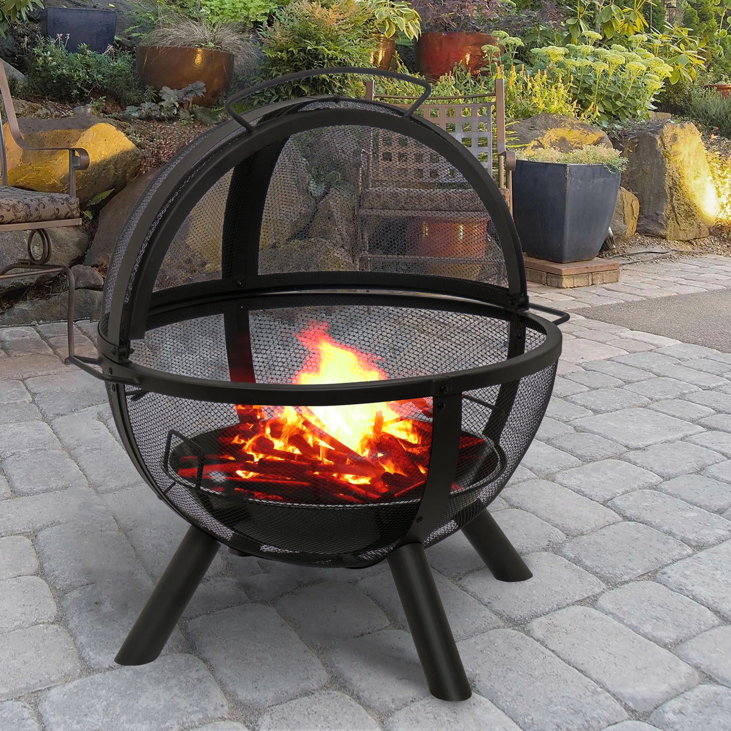 Fire pit ball with BBQ grill
