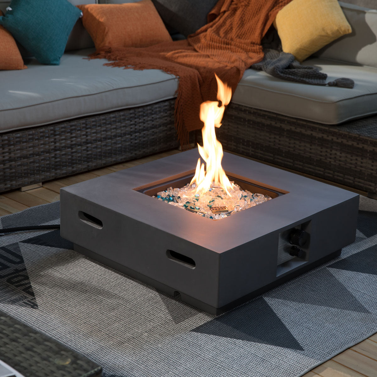 28" Outdoor Propane Fire Pit Table -Grey Concrete