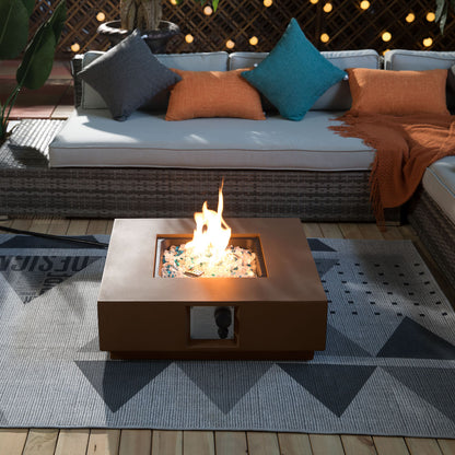 28inch Concrete Propane outdoor Fire Pit Table with Tank Cover Brown