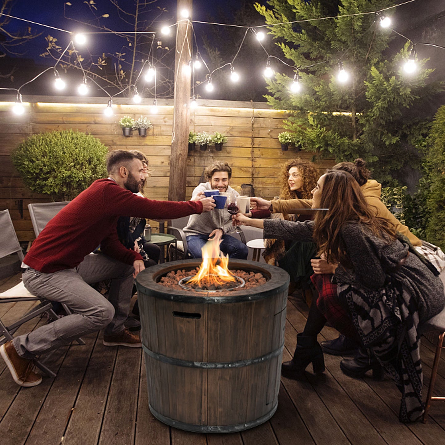 27" Outdoor Wine Barrel Gas Fire Pits - Rustic, Durable, and Stylish Designs for Your Backyard