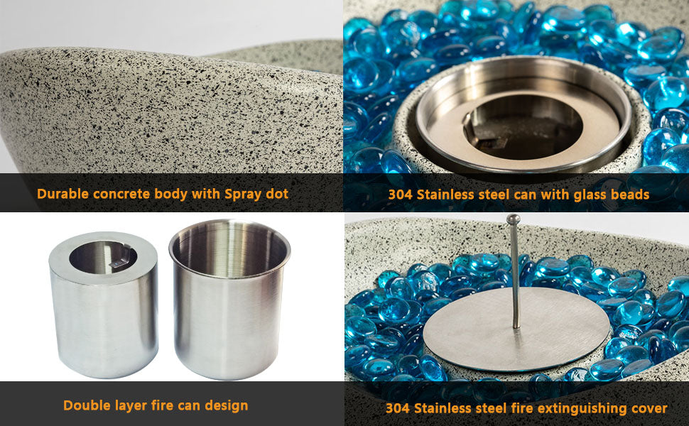 AJ Enjoy 12'' Oval Concrete Ethanol/Gel Tabletop Fire Pit Bowl