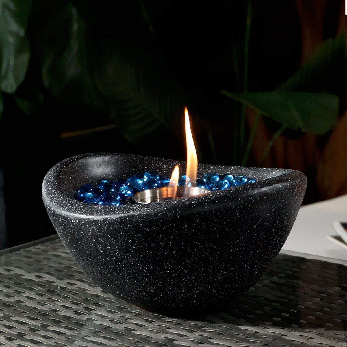 Concrete Tabletop Fire Pit Bowl - Ethanol/Gel Fueled Portable Stainless Steel Fire Pit with lid