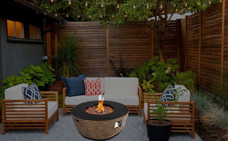 42-Inch Stonecast Round Concrete Fire Pit Table | 50,000 BTU | Gas Patio Heater with Weather-resistant Cover