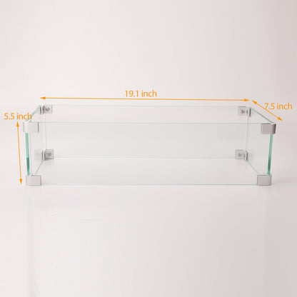 Rectangle Glass Wind Guard for Fire Table Glass Windshield with Bracket