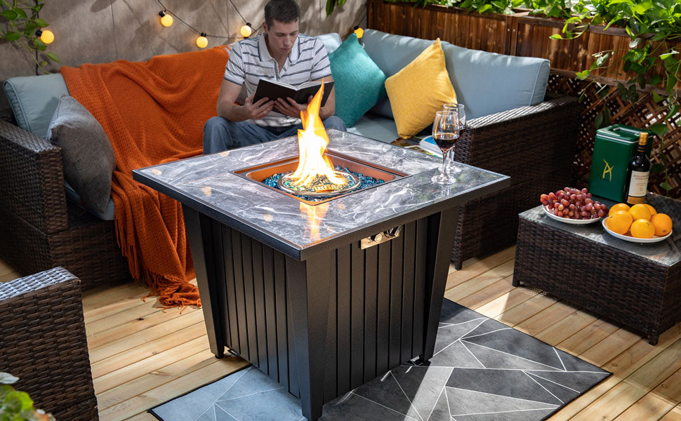 32u0026quot; Propane Fire Pit Table with Marble Tabletop and 50,000 BTU Output