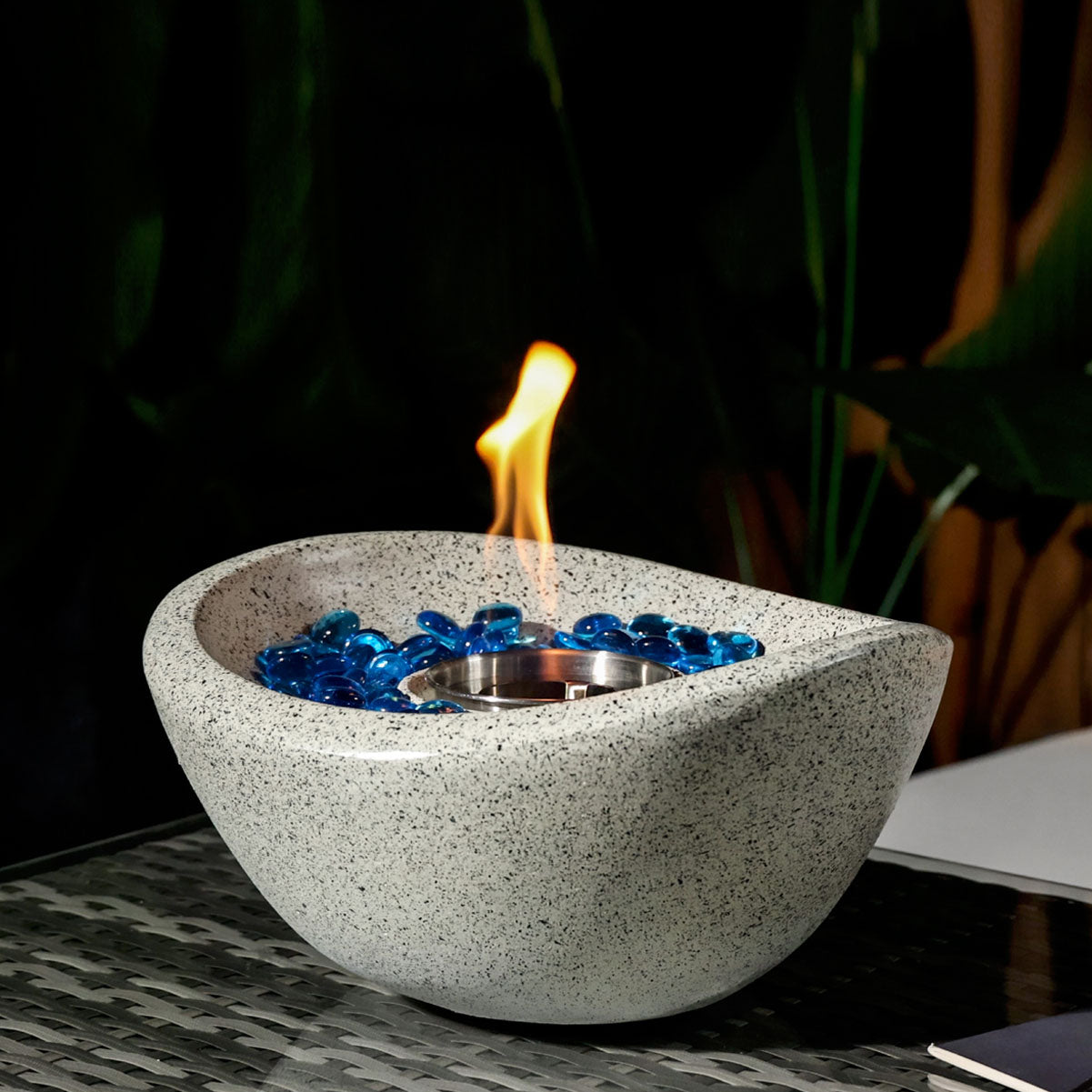 12" Tabletop Fire Pit - Ethanol/Gel Concrete Tabletop Fire Pit Bowl with lid