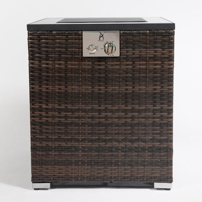 23.6" Square Outdoor Wicker Propane/Natural Gas Fire Pit Table, 40,000 BTU