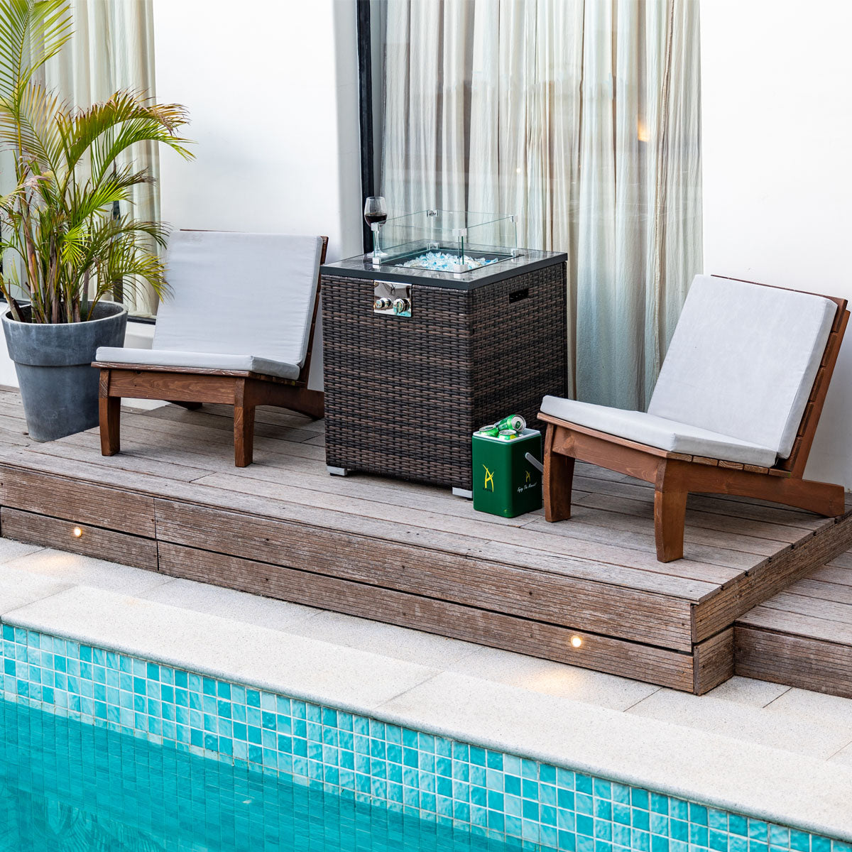 23.6" Square Outdoor Wicker Propane/Natural Gas Fire Pit Table, 40,000 BTU