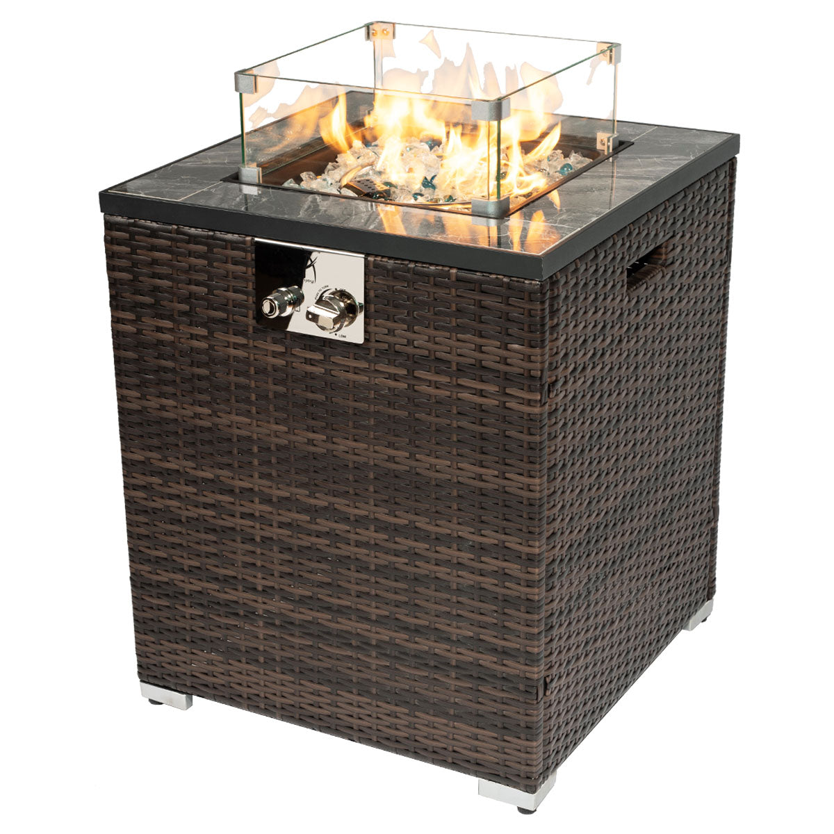 23.6" Square Outdoor Wicker Propane/Natural Gas Fire Pit Table, 40,000 BTU