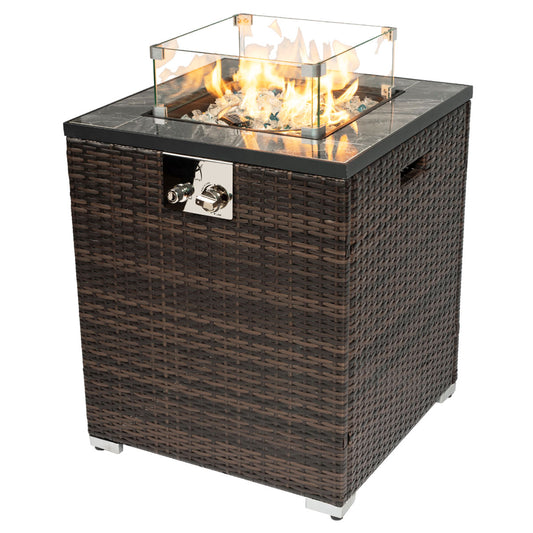 23.6" Square Outdoor Wicker Propane/Natural Gas Fire Pit Table, 40,000 BTU