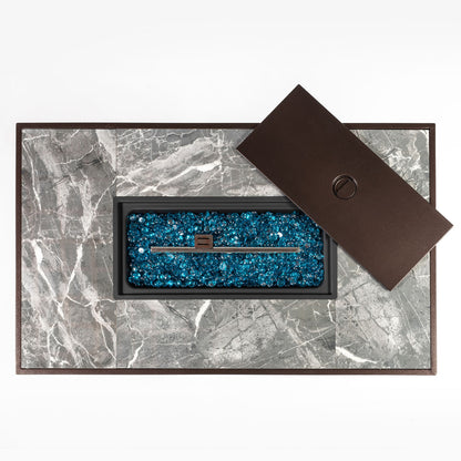 42'' Propane Fire Pit Table, Marble Tile Ceramic Tabletop with Glass Wind Guard
