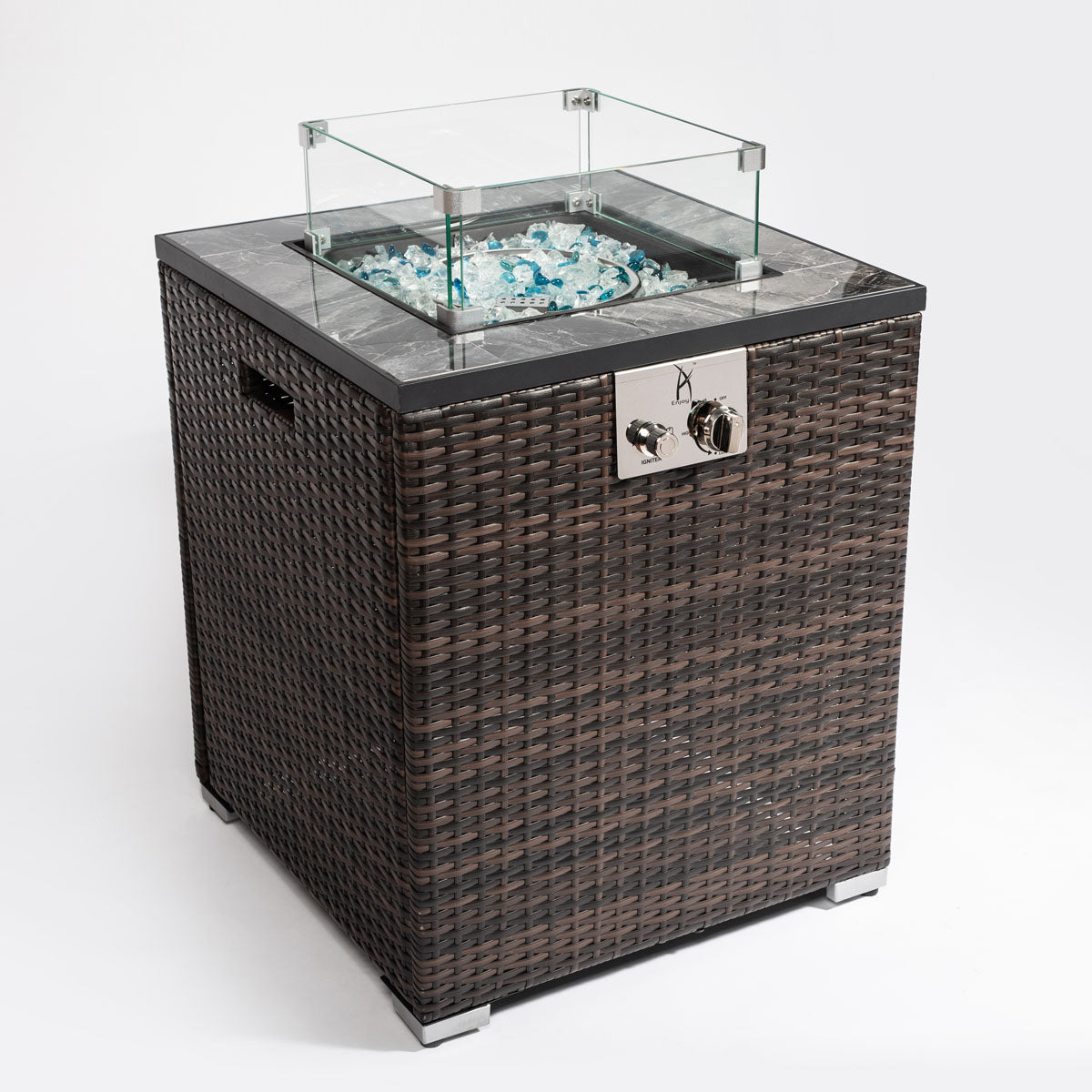 23.6" Square Outdoor Wicker Propane/Natural Gas Fire Pit Table, 40,000 BTU