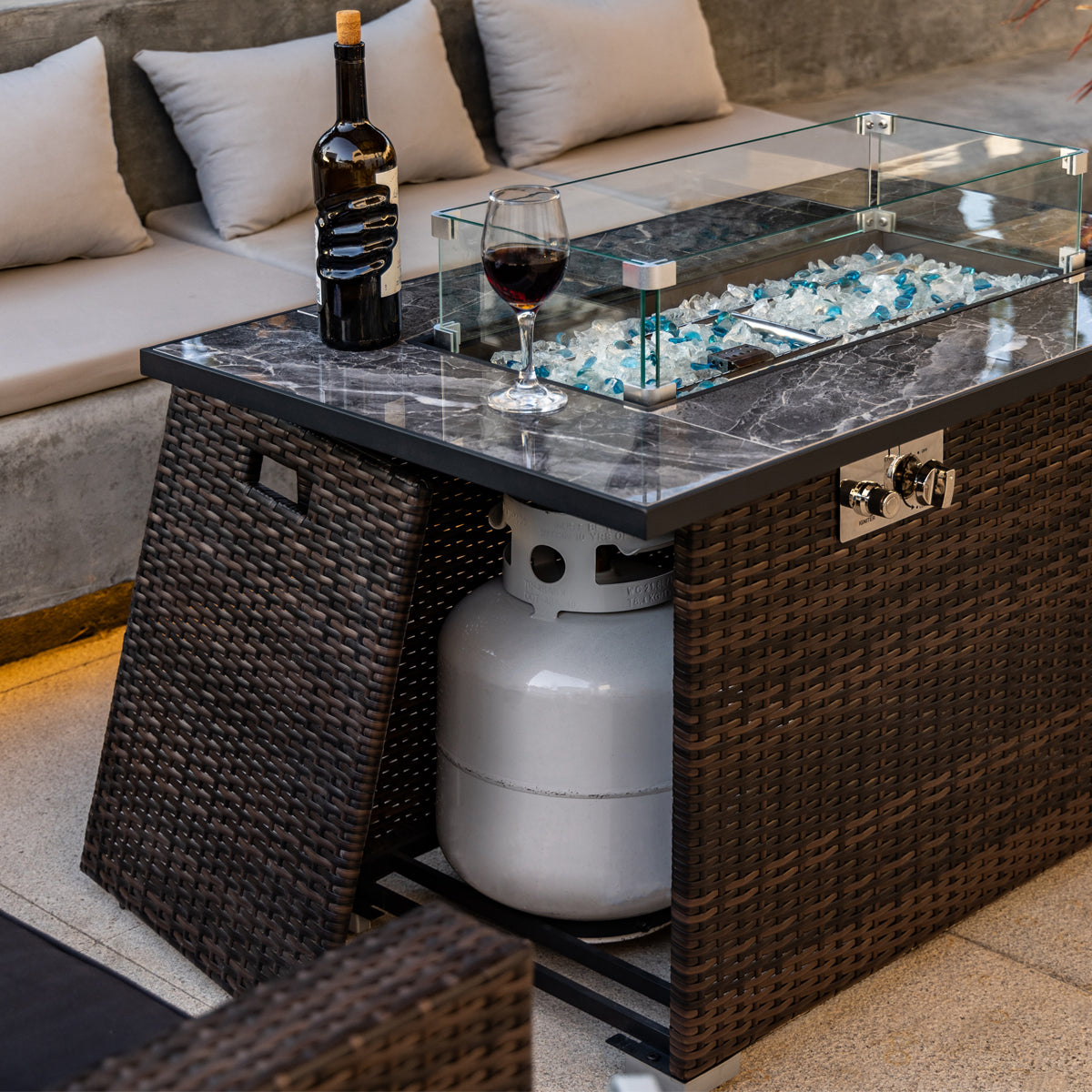 Details Of Outdoor Patio Wicker Furniture 50000 BTU Smokeless Fire Pit Table With Hidden Gas Tank-AJ Enjoy Fire Pit