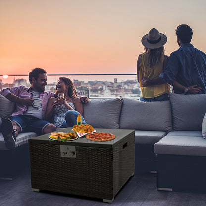 32" Outdoor Wicker Propane/Natural Gas Fire Pit Table,Square Gas Firepit with Painted Steel Tabletop