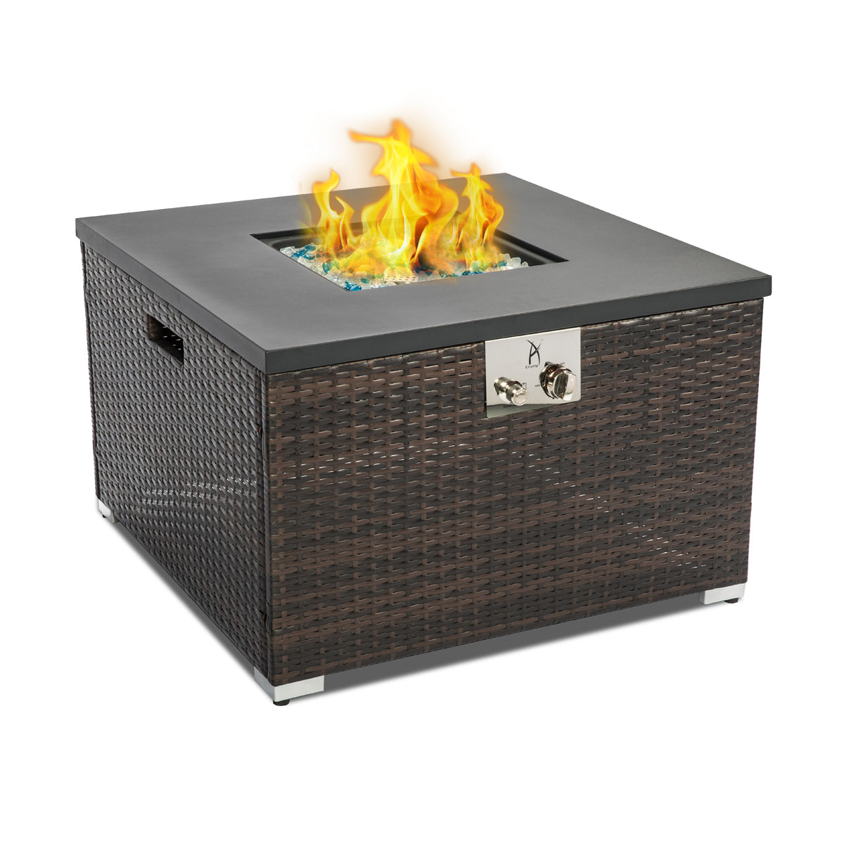 32" Outdoor Wicker Propane/Natural Gas Fire Pit Table,Square Gas Firepit with Painted Steel Tabletop